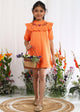 Daisy Girls Cotton Embroidered Full Sleeves A-Line Dress - Orange Dress The Tribe Kids 2-3Y Orange