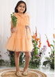 Meher Girls Fit & Flare Net Dress With Puff Sleeves - Peach Dress The Tribe Kids 2-3Y Peach