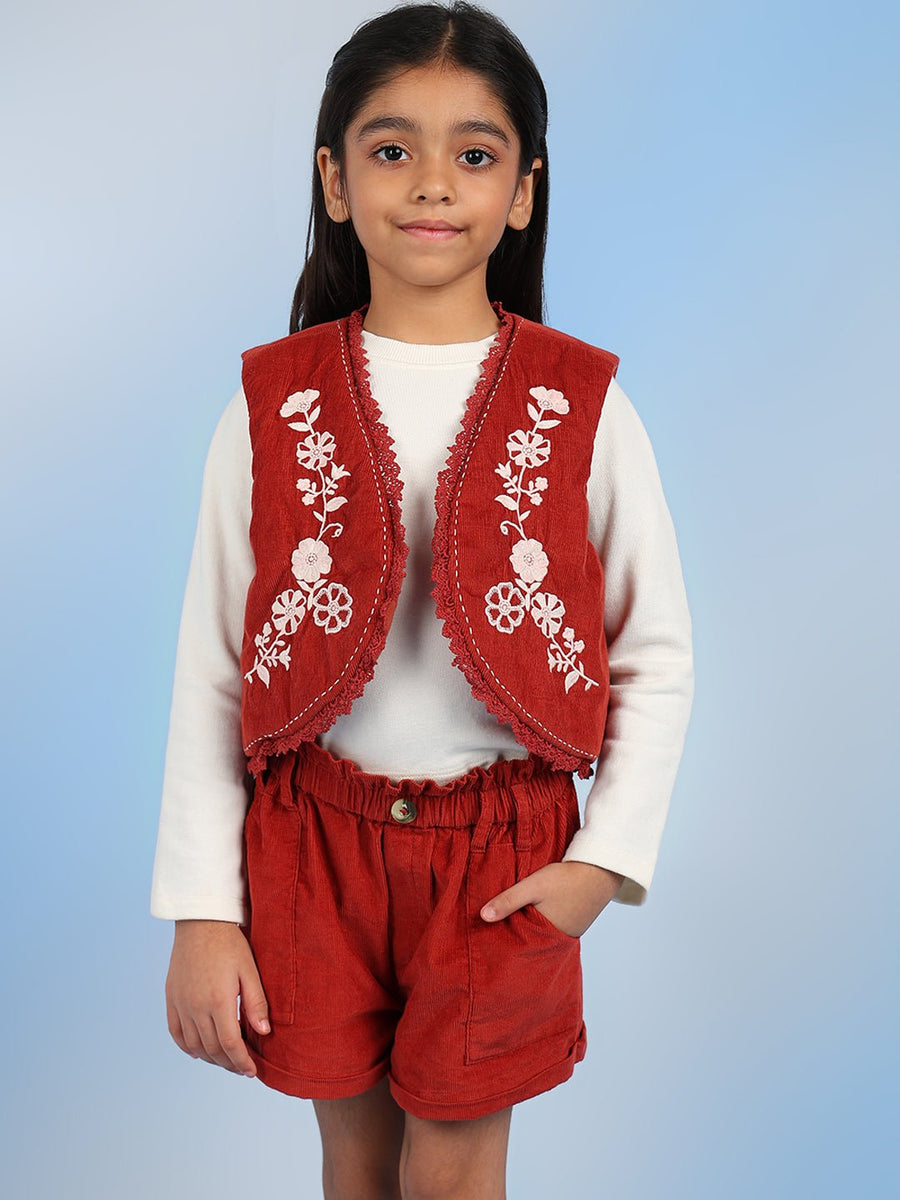 Buy Rini Girls Solid Sleeveless Casual Cotton Embroidered Vest