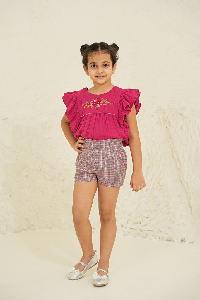 Suri Cotton Girls Shorts - Peach Checks Short The Tribe Kids   