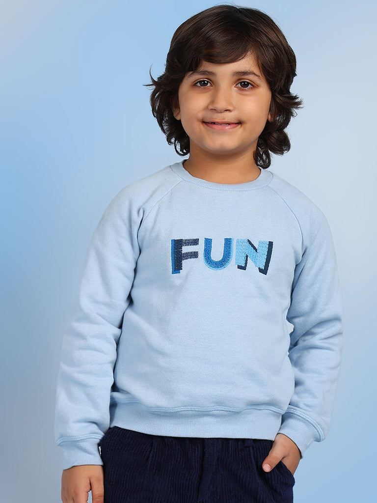 Alan Boys Cotton Solid Round Neck Casual Sweatshirt - Blue Sweatshirt The Tribe Kids   