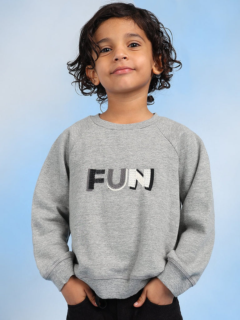 Alan Boys Cotton Solid Round Neck Casual Sweatshirt - Grey Sweatshirt The Tribe Kids   