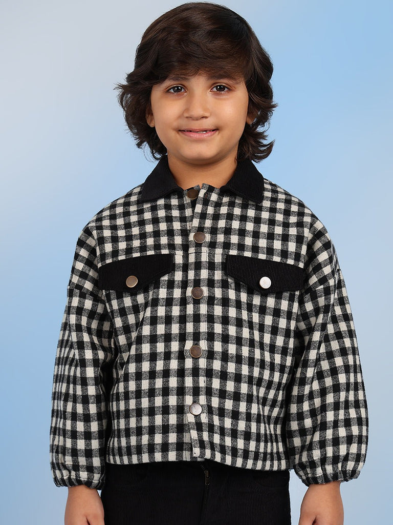 Alex Boys Checks Full Sleeves Jacket - Black/White Jackets The Tribe Kids   