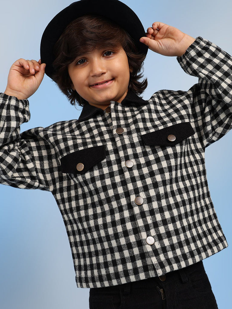 Alex Boys Checks Full Sleeves Jacket - Black/White Jackets The Tribe Kids   