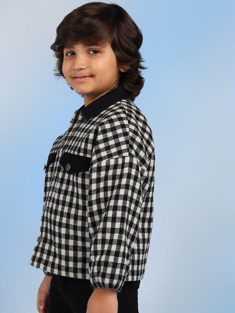 Alex Boys Checks Full Sleeves Jacket - Black/White Jackets The Tribe Kids   