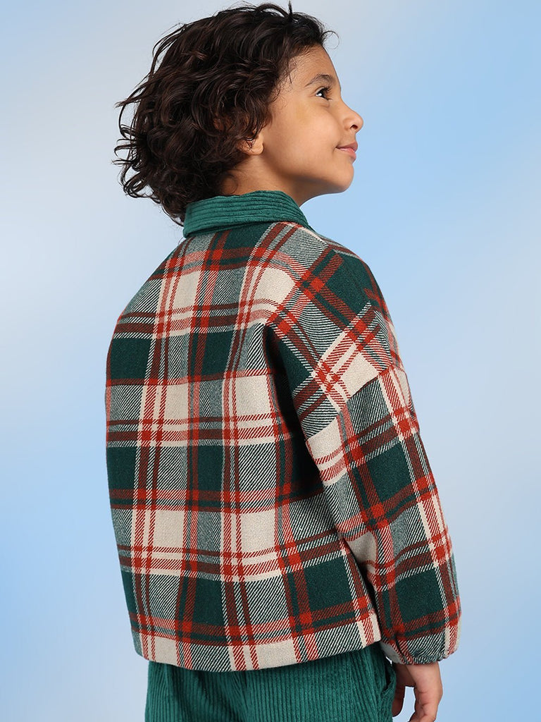 Alex Double Collar Checks Casual Boys Jacket - Green/Beige Jackets The Tribe Kids