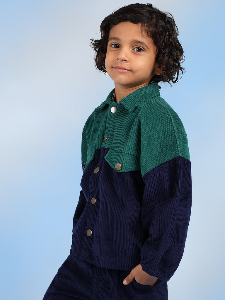 Alex Double Collar Checks Casual Boys Jacket - Green/Blue Jackets The Tribe Kids   