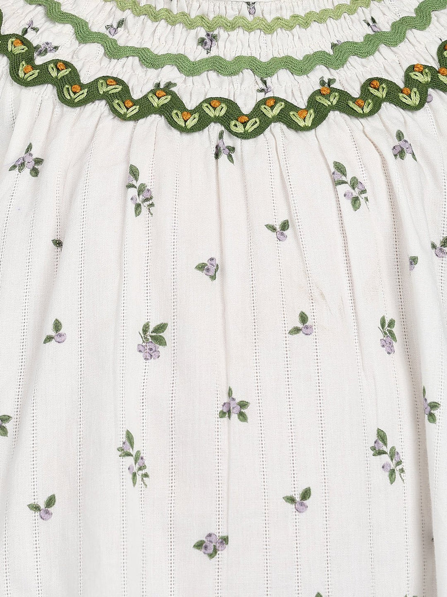Anny A-Line Cotton Floral Girls Dress – Full Sleeves White – The Tribe Kids