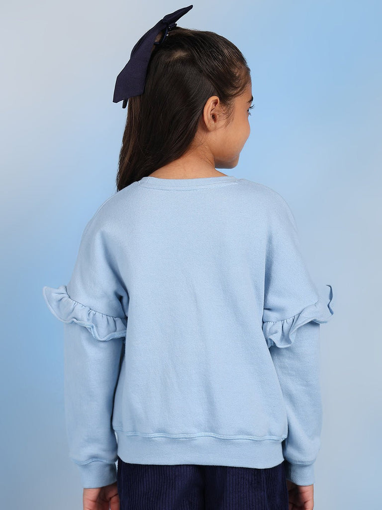 Anya Embroidered Long Sleeves Casual Girls Sweatshirt - Blue Sweatshirt The Tribe Kids   