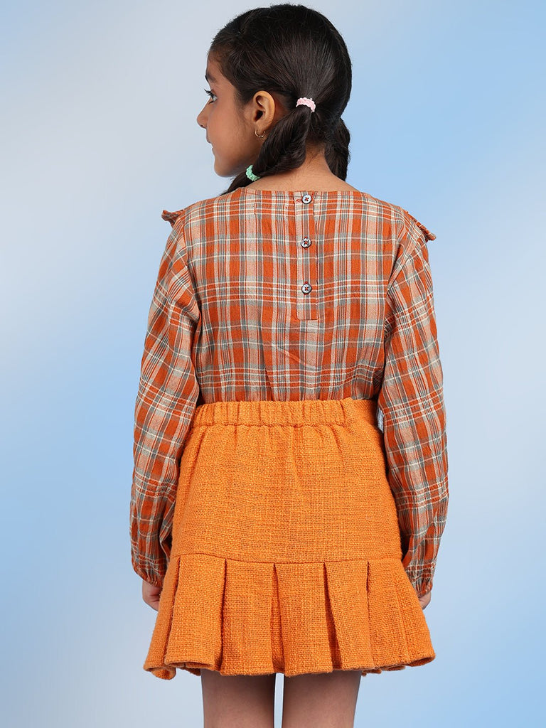 Bobby Girls Solid Pure Cotton Pleated Peplum Mini Skirt - Orange Skirt The Tribe Kids   