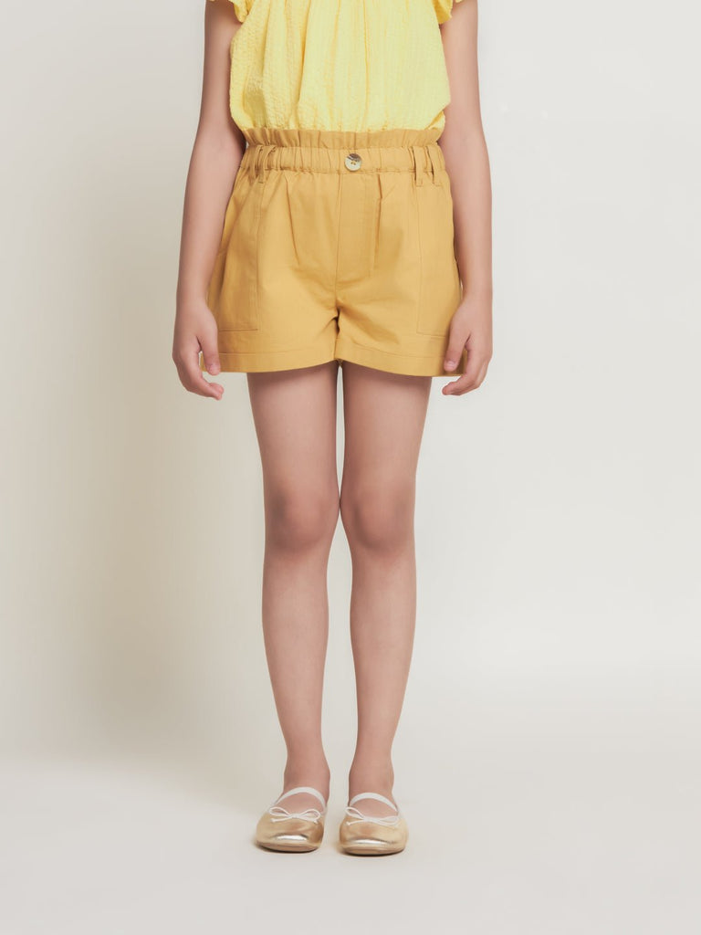 Cecilia Cotton Sheeting Girls Shorts - Mustard Short The Tribe Kids   