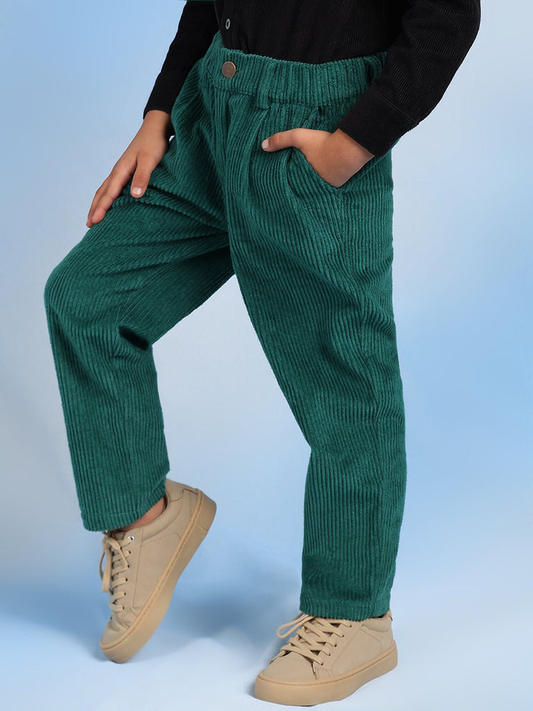 Chase Corduroy Regular Fit Casual Boys Pants - Green Pant The Tribe Kids   