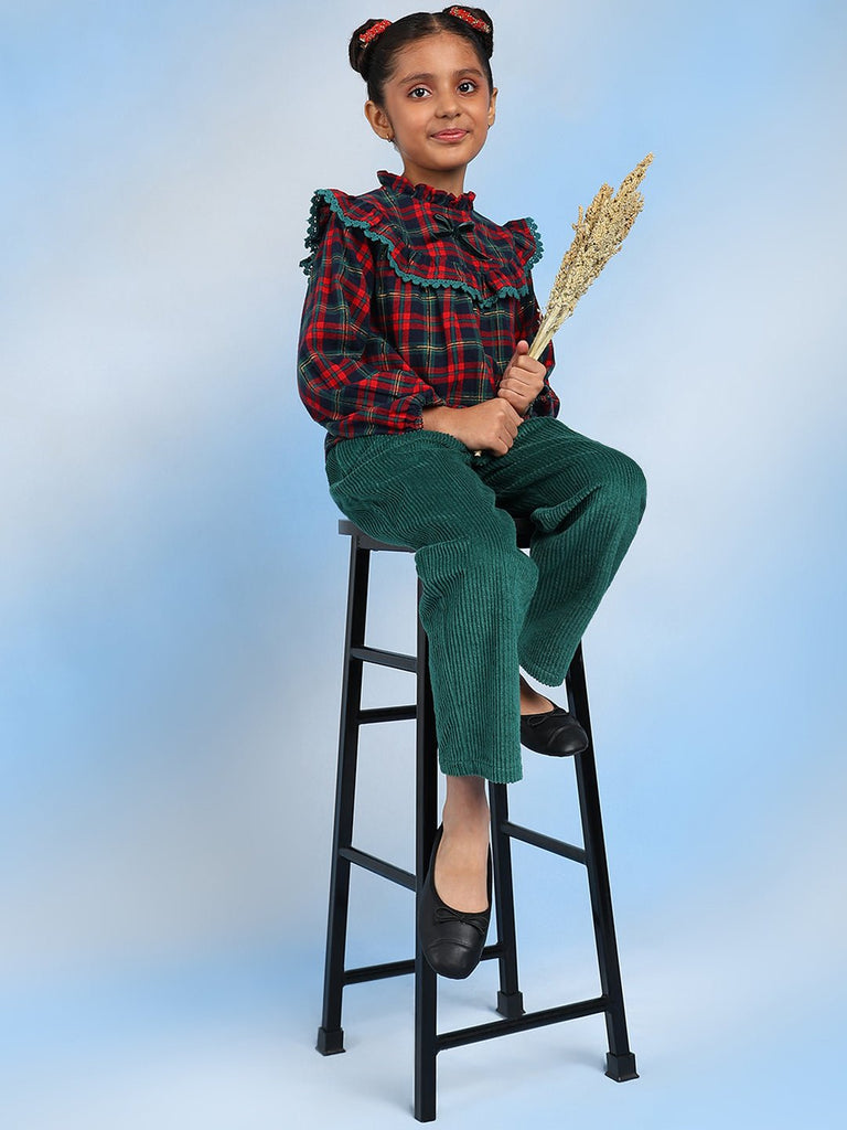 Christmas Checks Cotton Girls Top With Corduroy Pants Top The Tribe Kids