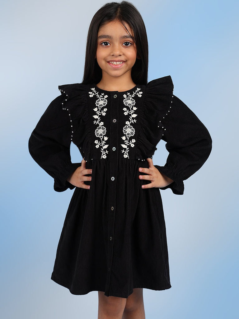 Cifra Girls Cotton A-Line Embroidered Dress - Black Dress The Tribe Kids   