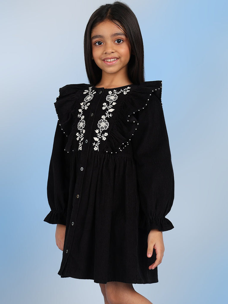 Cifra Girls Cotton A-Line Embroidered Dress - Black Dress The Tribe Kids   