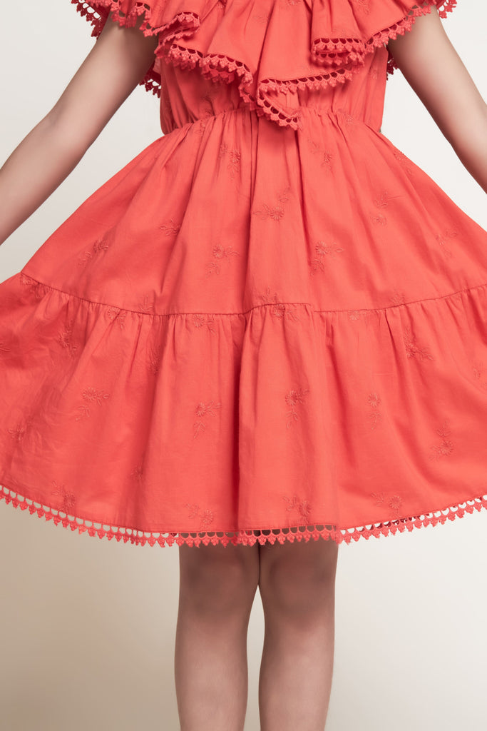 Cindy Sleeveless Embroided Cotton Girls Dress - Orange Dress The Tribe Kids   