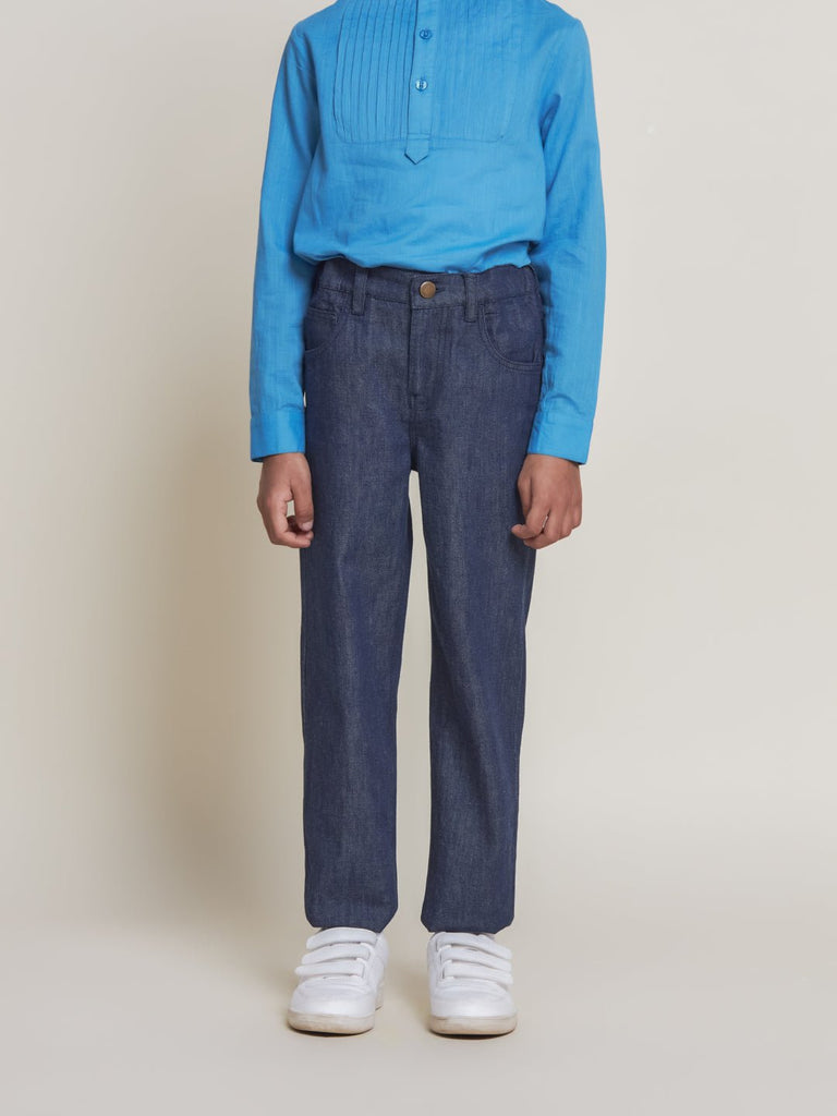 Cooper Slim Fit Denim Cotton Boys Pants - Blue Denim Pant The Tribe Kids   