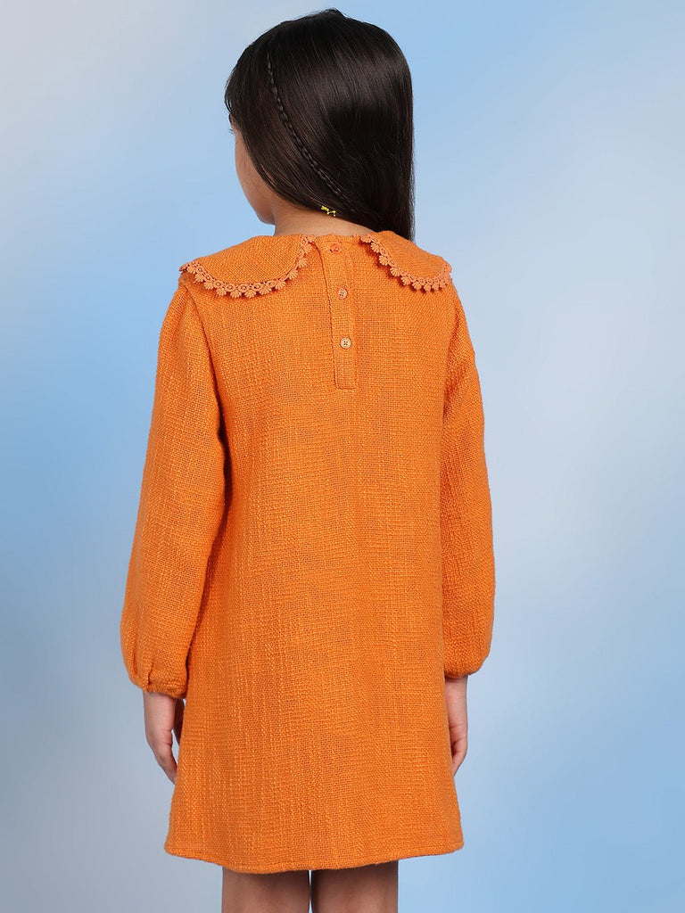 Coral Girls Cotton Peter Pan Collar A- Line Dress - Orange Jackets The Tribe Kids   