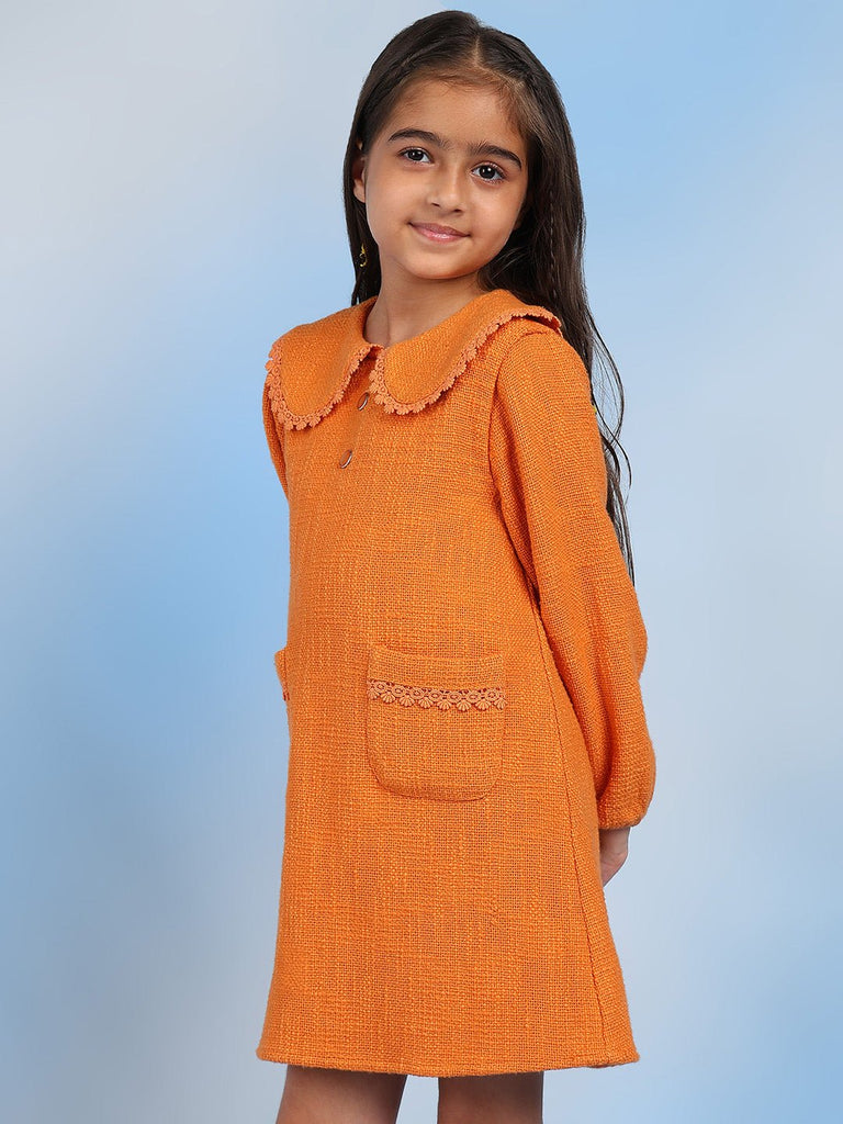 Coral Girls Cotton Peter Pan Collar A- Line Dress - Orange Jackets The Tribe Kids   