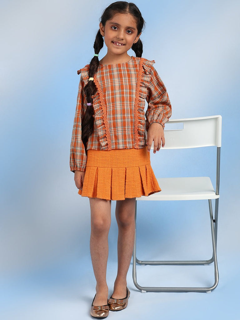 Cotton Checks Regular Fit Girls Top With Pleated Mini Skirt Top The Tribe Kids