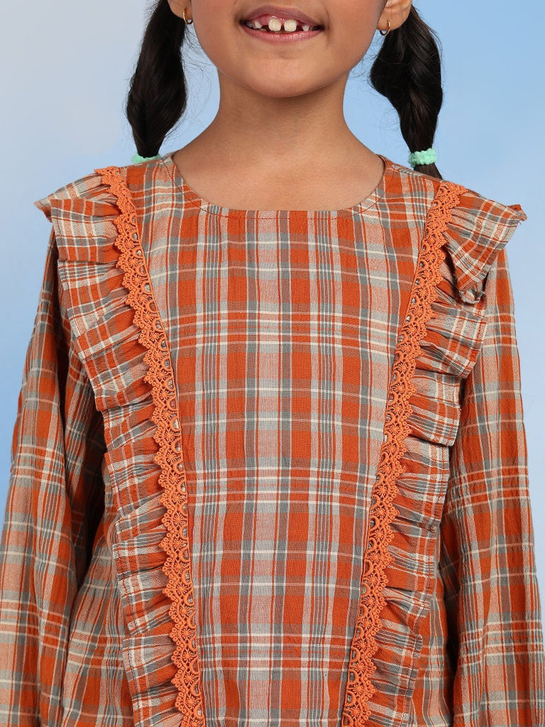 Cotton Checks Regular Fit Girls Top With Pleated Mini Skirt Top The Tribe Kids