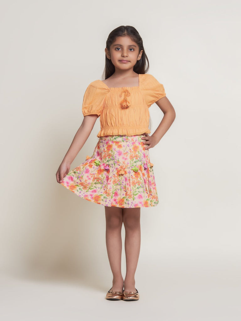 Elsa Cotton Printed Cambric Girls Skirt - Orange Flower Skirt The Tribe Kids   