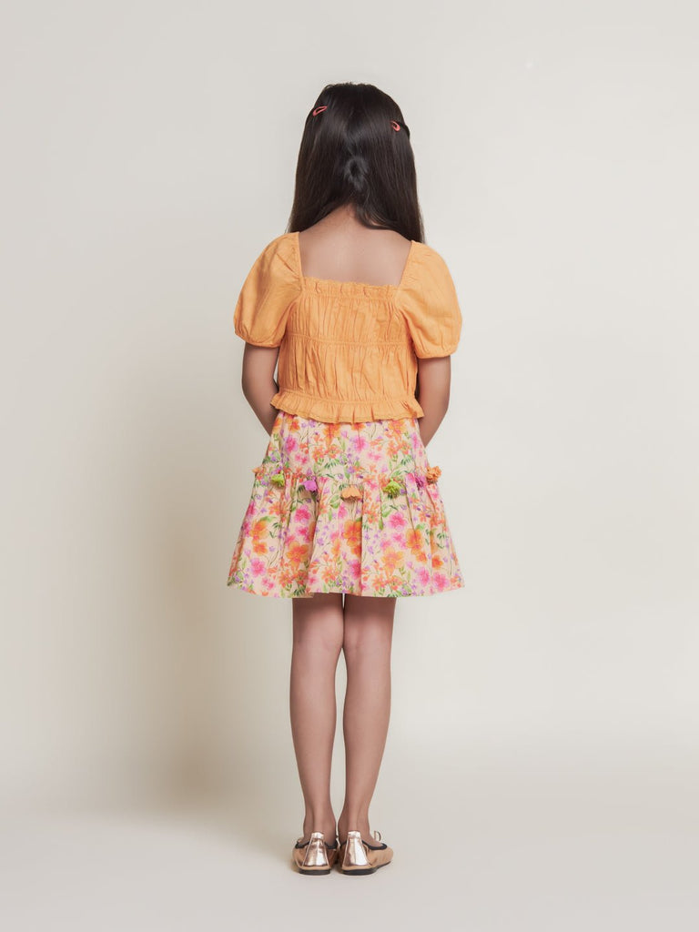 Elsa Cotton Printed Cambric Girls Skirt - Orange Flower Skirt The Tribe Kids   