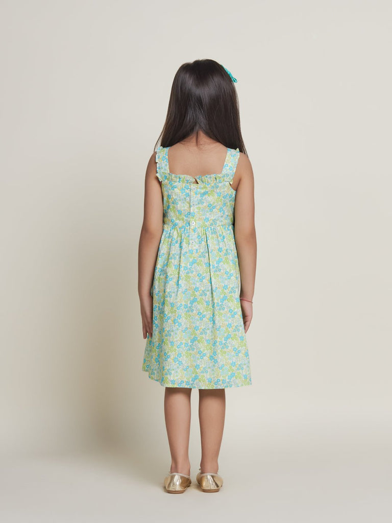 Estelle Sleeveless Embroided Cambric Girls Dress - Green Flower Dress The Tribe Kids   