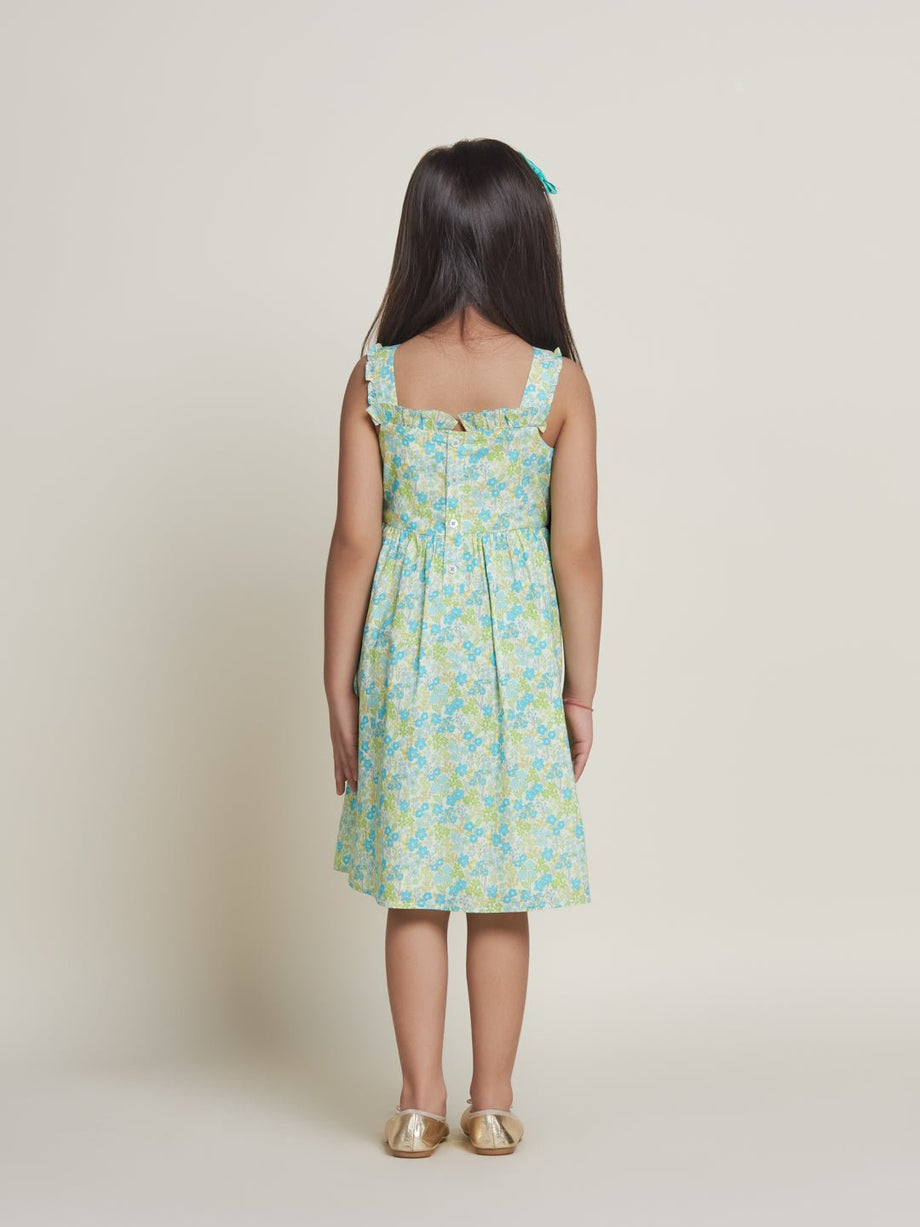 Buy Estelle Sleeveless Embroided Cambric Girls Dress - Green