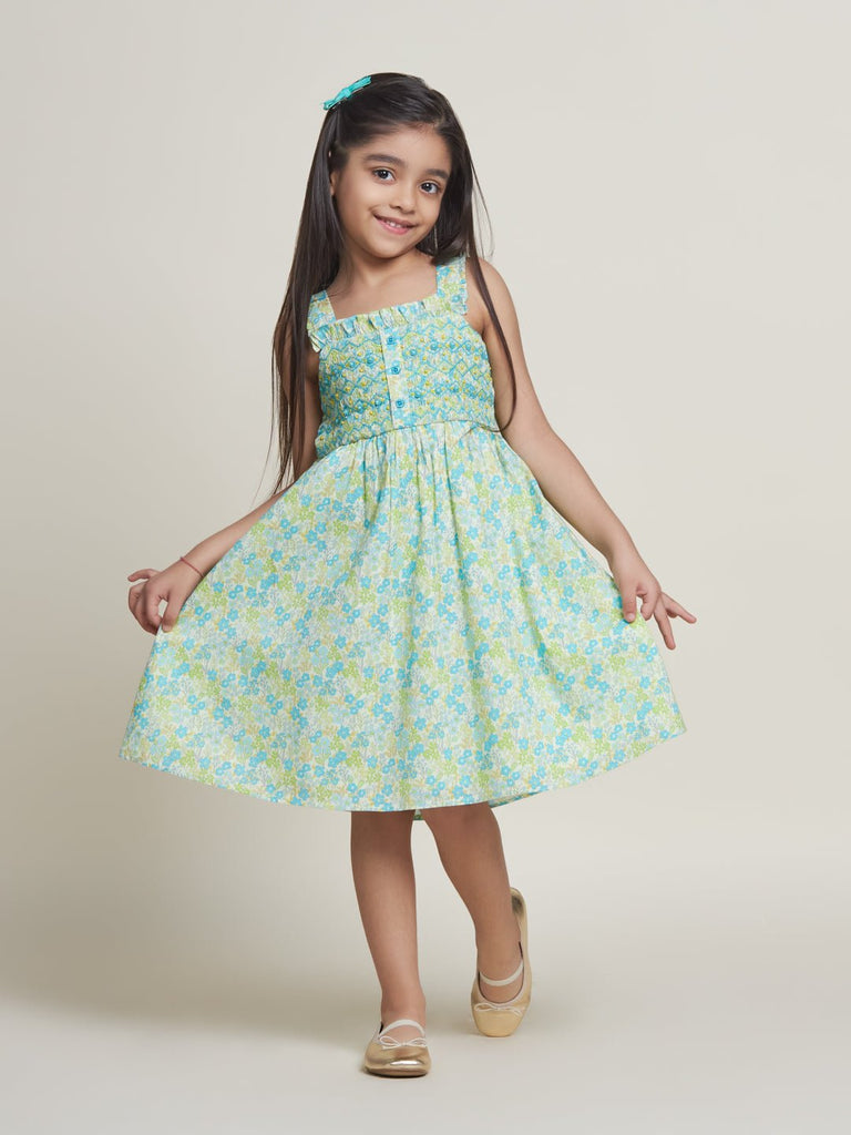 Buy Estelle Sleeveless Embroided Cambric Girls Dress - Green Flower Online - The Tribe Kids Buy Estelle Sleeveless Embroided Cambric Girls Dress - Green Flower Online - The Tribe Kids
