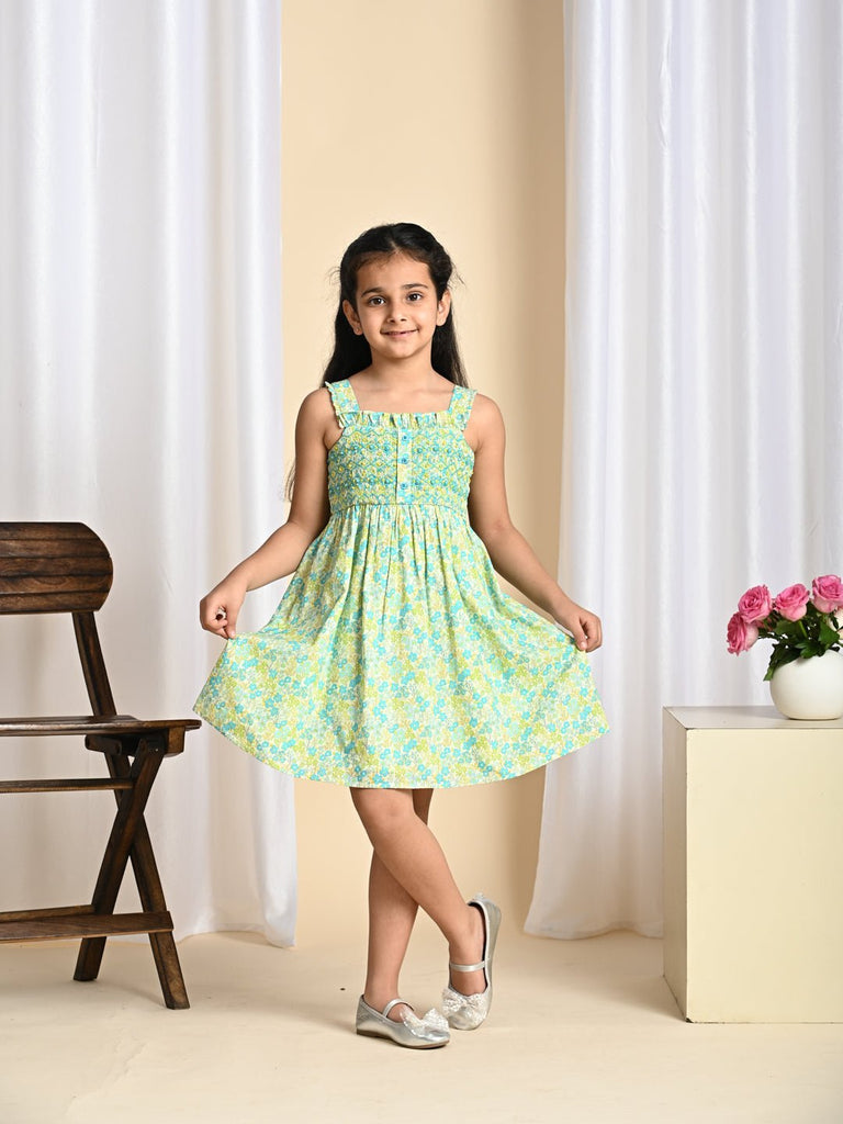 Buy Estelle Sleeveless Embroided Cambric Girls Dress - Green Flower Online - The Tribe Kids Buy Estelle Sleeveless Embroided Cambric Girls Dress - Green Flower Online - The Tribe Kids