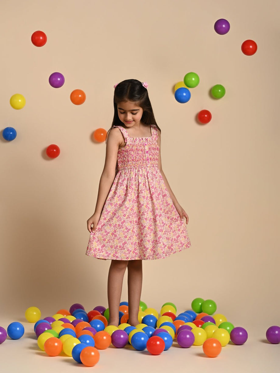 Buy Estelle Sleeveless Embroided Cambric Girls Dress Pink Flower