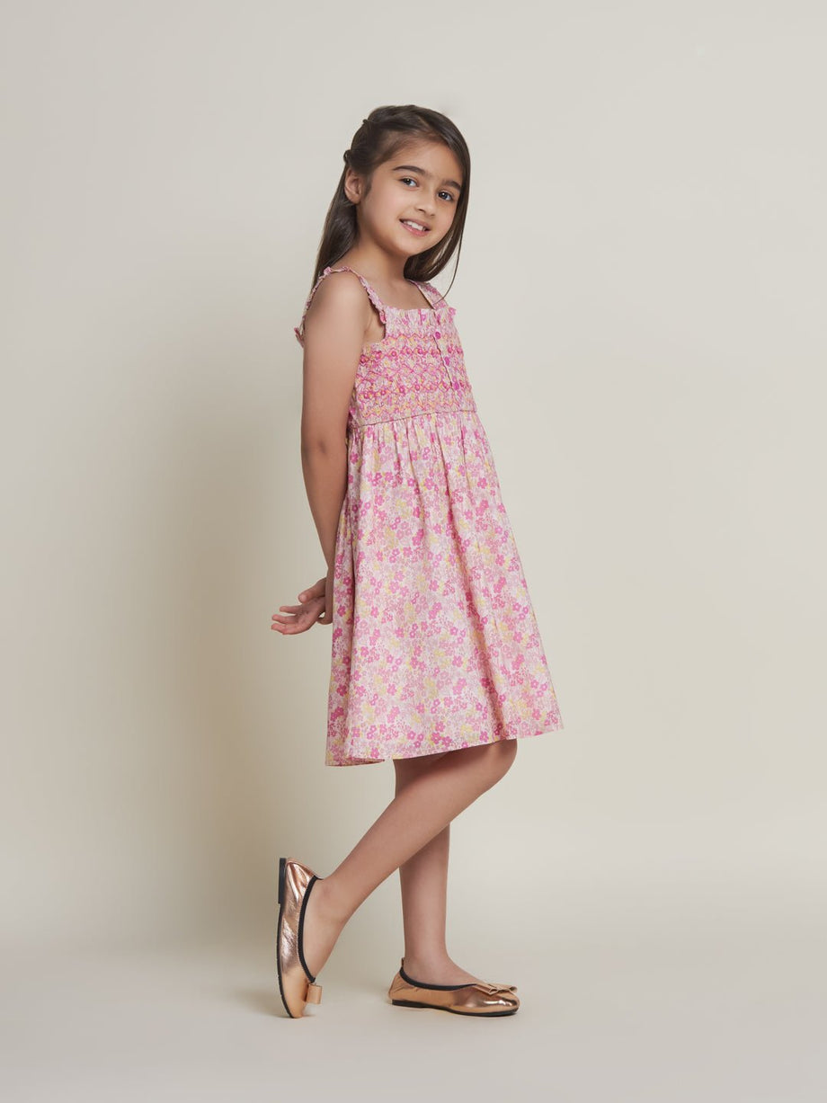 Buy Estelle Sleeveless Embroided Cambric Girls Dress - Pink Flower Online -  The Tribe Kids