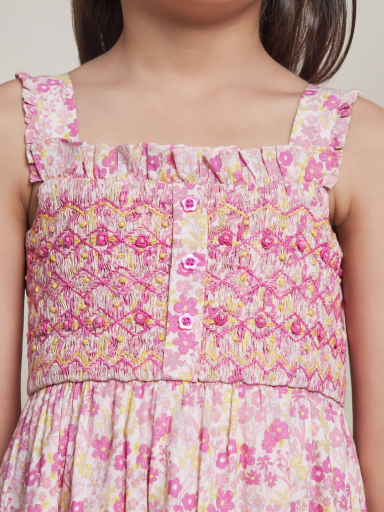 Estelle Sleeveless Embroided Cambric Girls Dress - Pink Flower Dress The Tribe Kids   