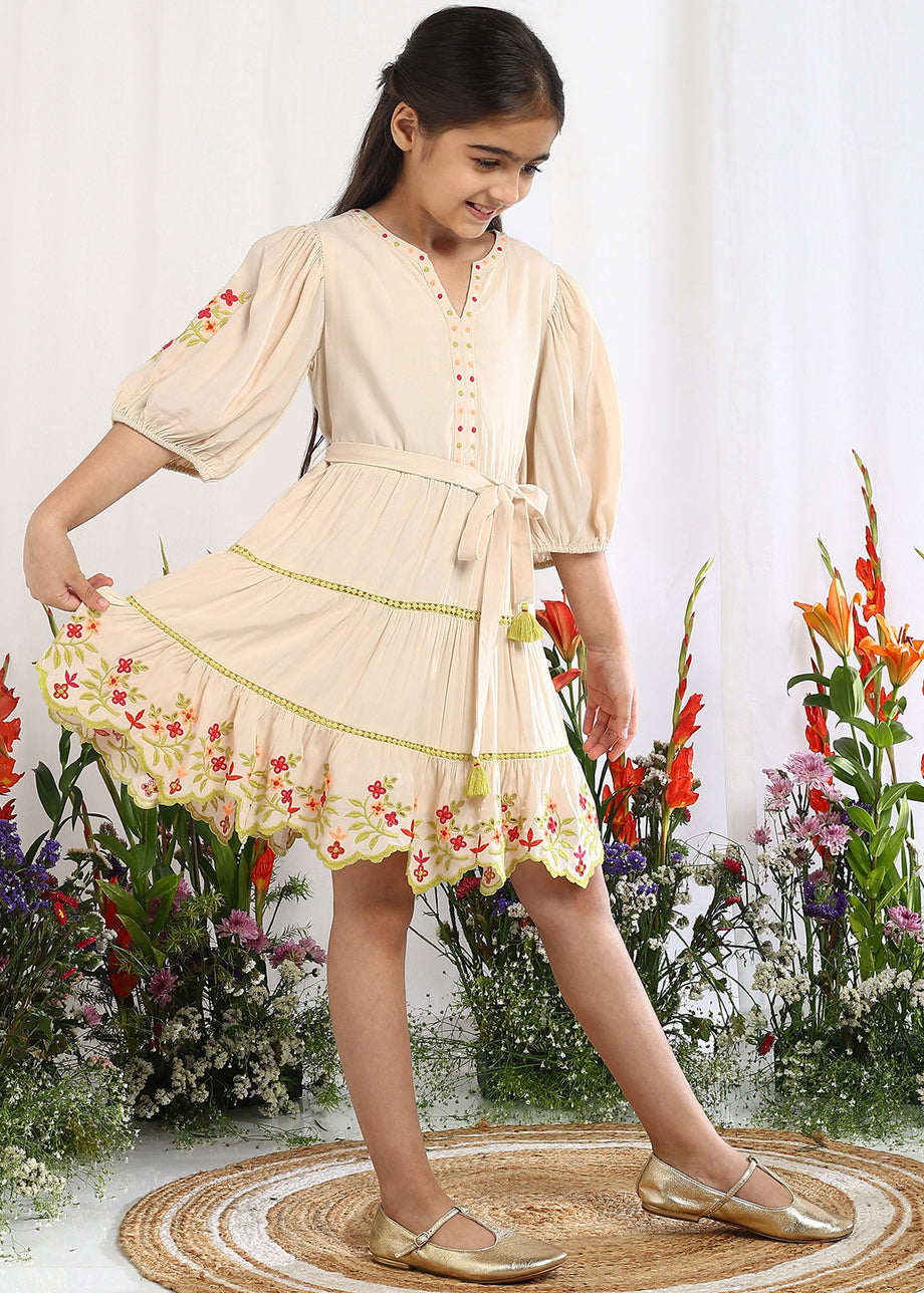 Buy Etoile Floral Embroidered Fit & Flare Cotton Dress With Schiffli  Details Online