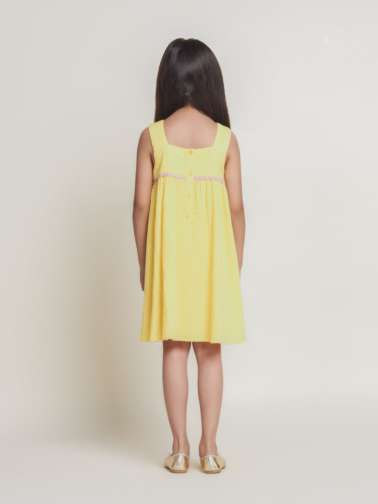 Fabi Sleeveless Flower Embroidered Cotton Girls Dress - Yellow Dress The Tribe Kids   