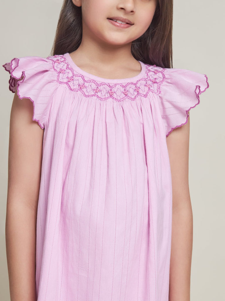 Fefi Flutter Sleeveless Embroided Cotton Girls Dress - Pink Dress The Tribe Kids   