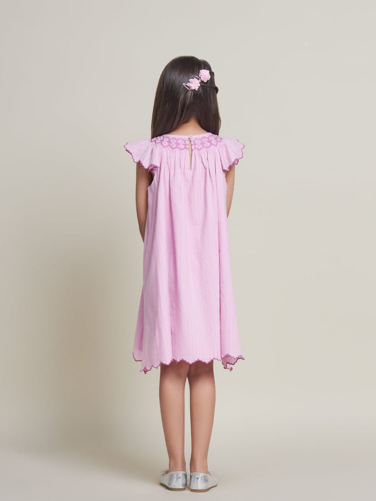 Fefi Flutter Sleeveless Embroided Cotton Girls Dress - Pink Dress The Tribe Kids   