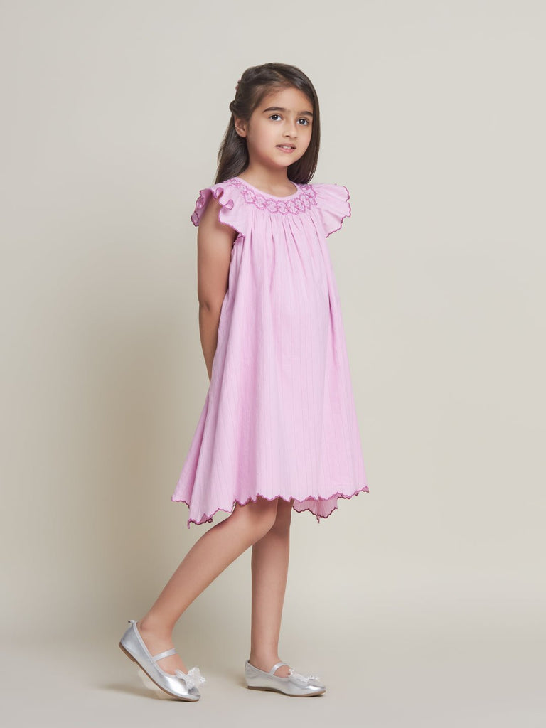 Fefi Flutter Sleeveless Embroided Cotton Girls Dress - Pink Dress The Tribe Kids   