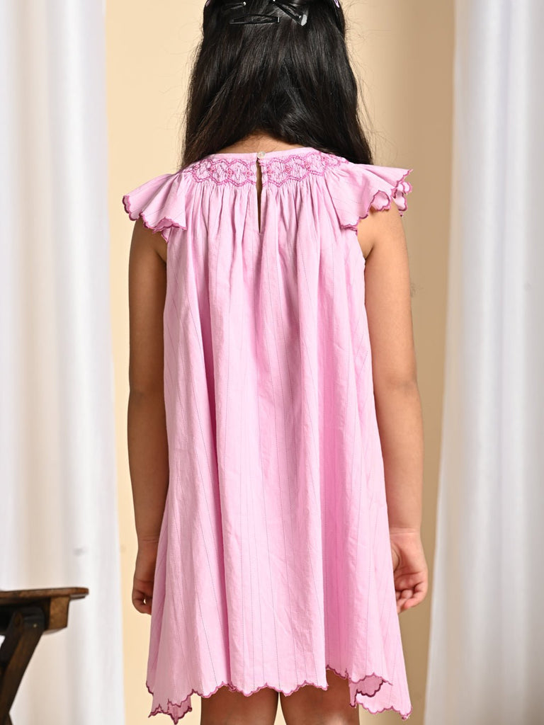 Fefi Flutter Sleeveless Embroided Cotton Girls Dress - Pink Dress The Tribe Kids   