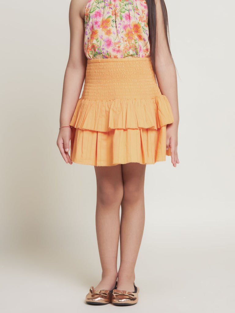 Gina Solid Print Cotton Girls Skirt - Peach Skirt The Tribe Kids   