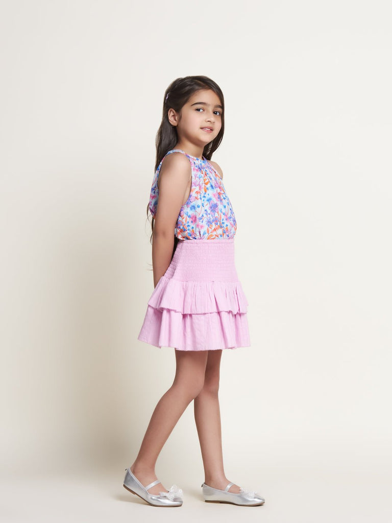 Gina Solid Print Cotton Girls Skirt - Pink Skirt The Tribe Kids   