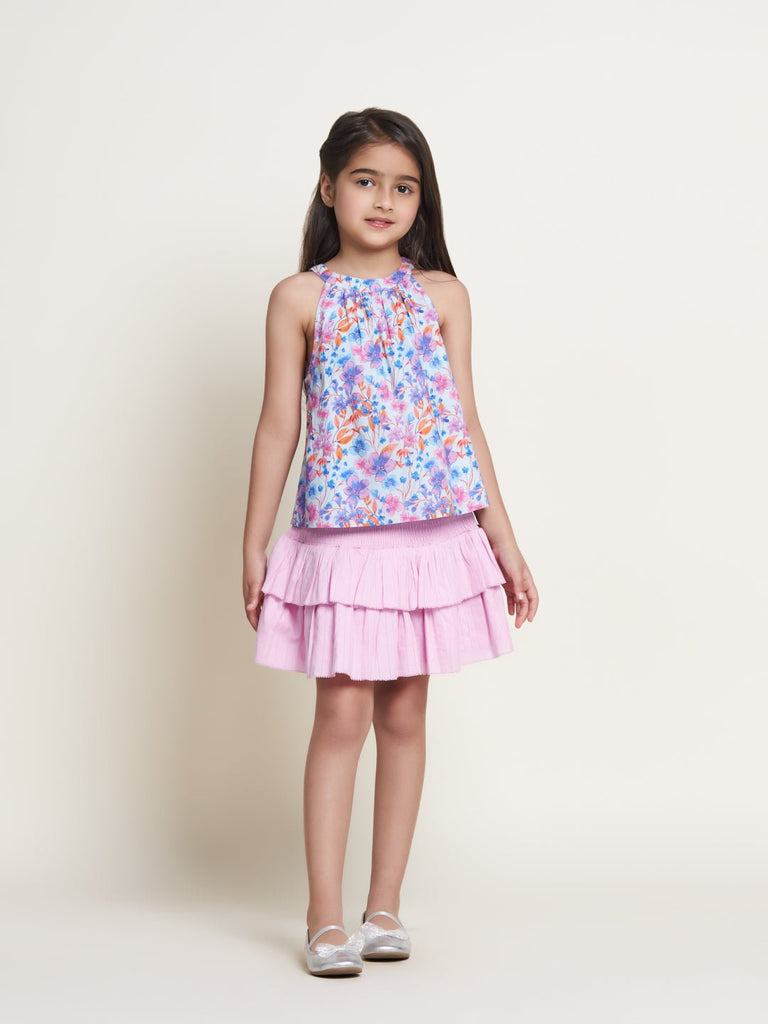 Gina Solid Print Cotton Girls Skirt - Pink Skirt The Tribe Kids   