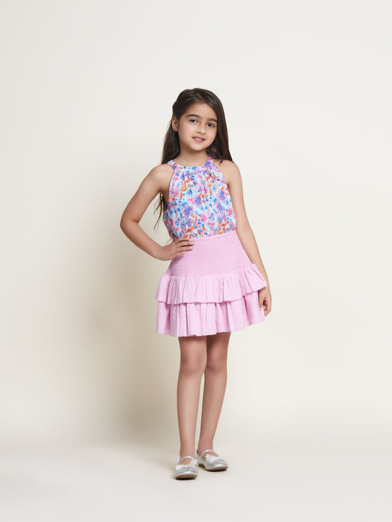 Gina Solid Print Cotton Girls Skirt - Pink Skirt The Tribe Kids   