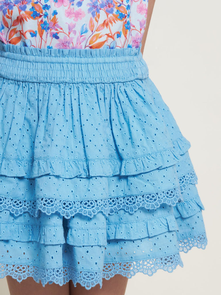 Giny Schiffli Cotton Girls Skirt - Blue Flower Skirt The Tribe Kids   