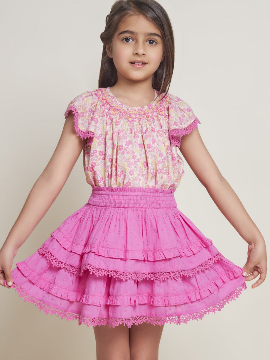 Buy Giny Schiffli Cotton Girls Skirt Pink Flower Online The Tribe Kids