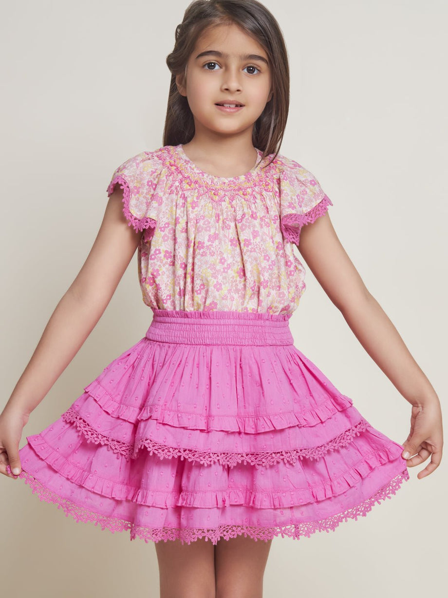 Giny Schiffli Cotton Girls Skirt Pink - Main Image