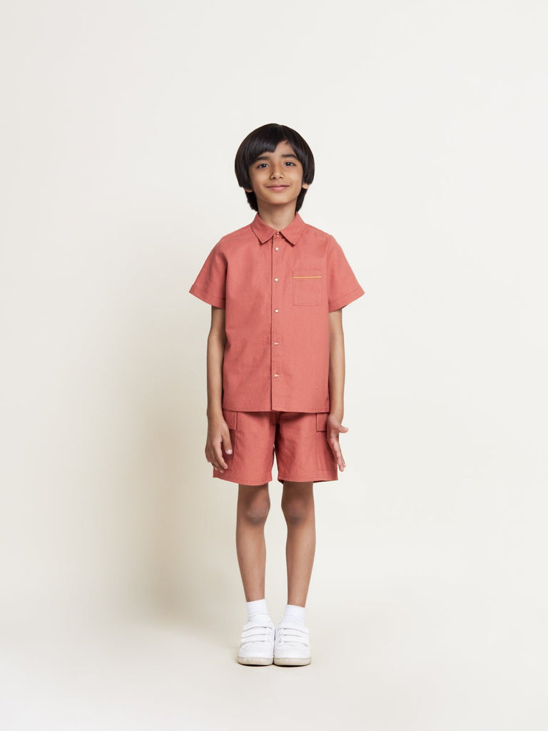 Hector Solid Slim Fit Cotton Sheeting Boys Shirt - Brick Shirts The Tribe Kids   