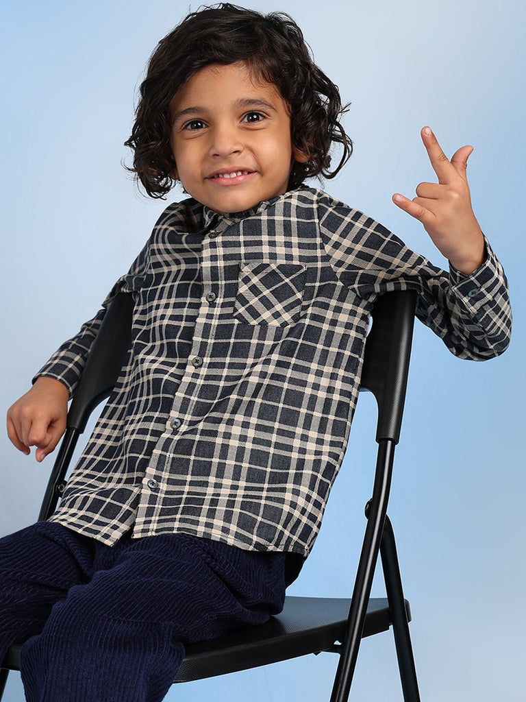 Jackson Boys Tartan Checked Cotton Casual Shirt - Black/White Shirts The Tribe Kids   