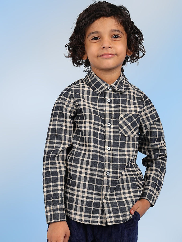 Jackson Boys Tartan Checked Cotton Casual Shirt - Black/White Shirts The Tribe Kids   